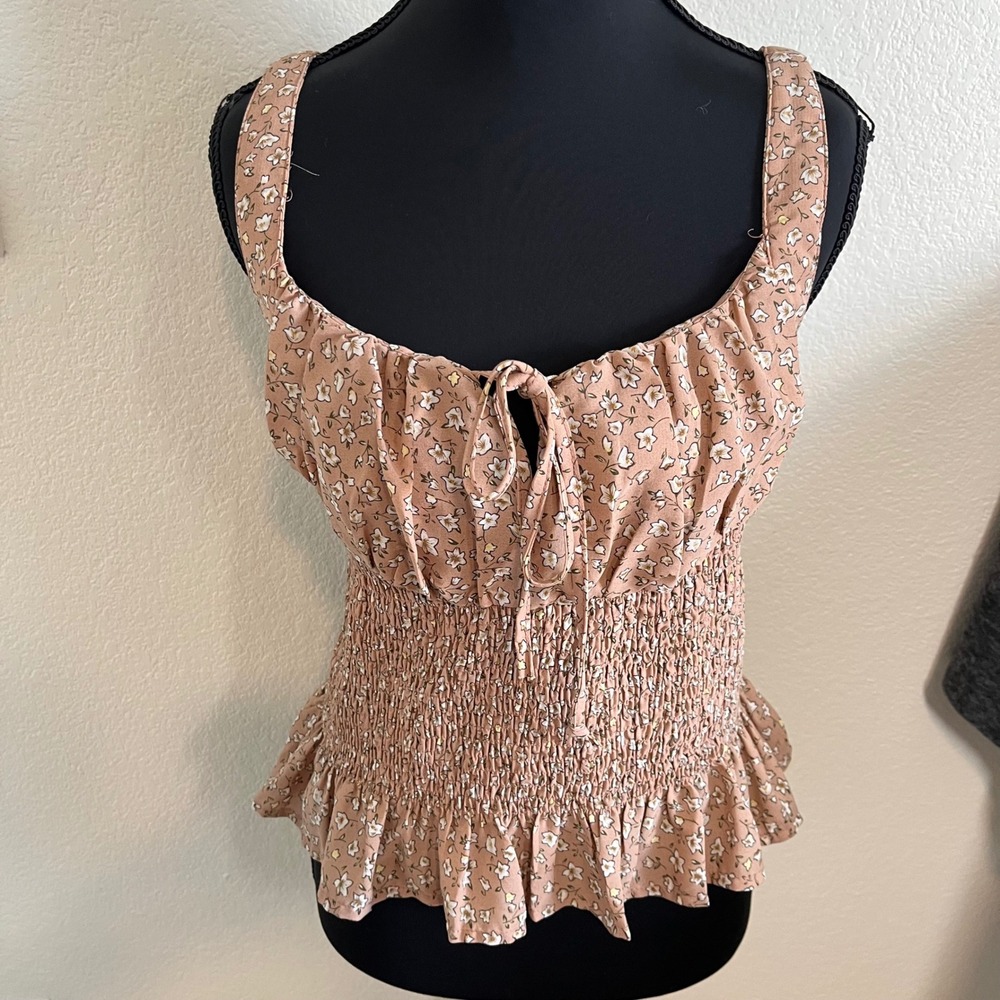 ⭐️3 for $30 Paper Moon Floral Smocked Peplum Summer Tank Top Mauve Pink Sz M
